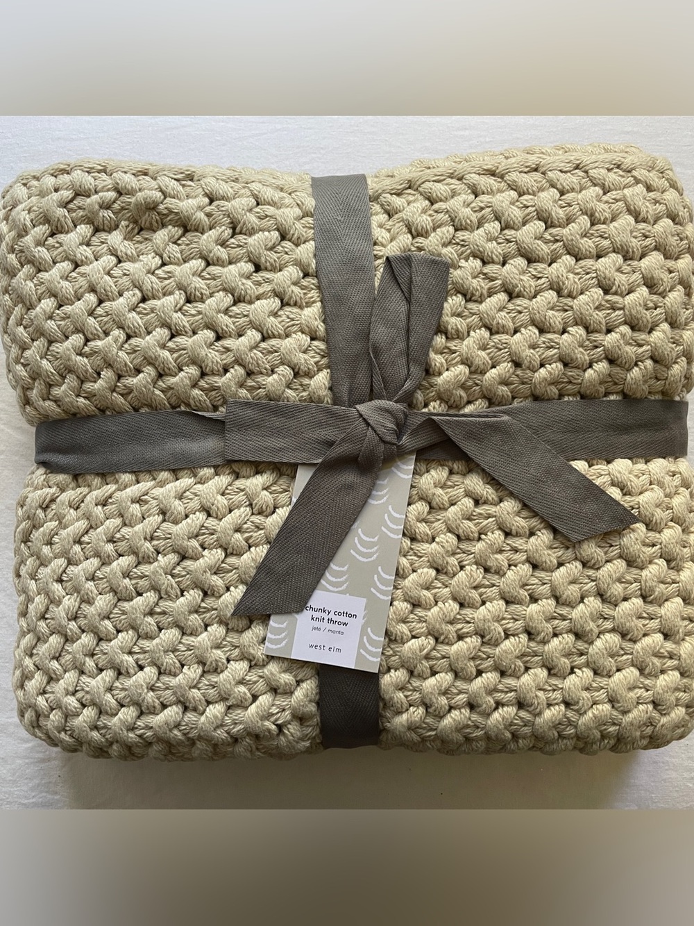 West Elm Chunky Knit Throw Oatmeal NWT
